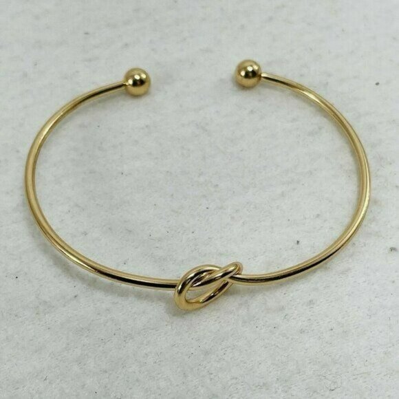 Women Girl Knot Bracelet Cuff 7” Bangle Gold Tone Modern Jewelry Open Design New - Picture 2 of 8